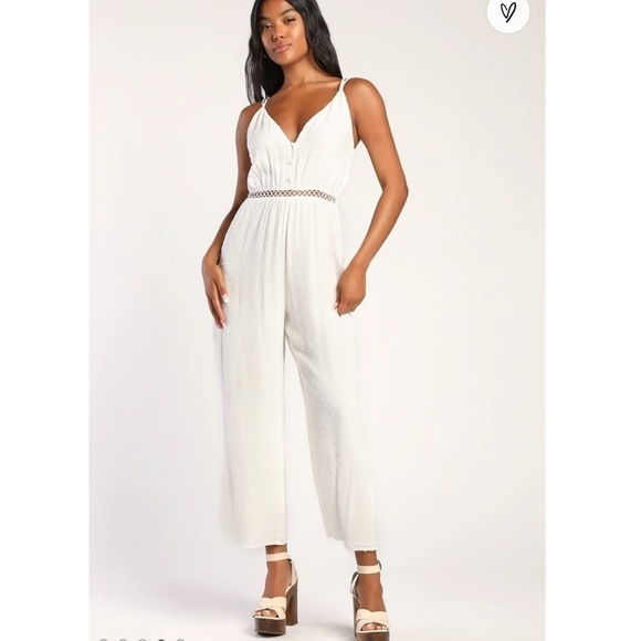NWT LULU’S Sunny and Chic Ivory Swiss Dot Backless Jumpsuit women size XL - Picture 2 of 10